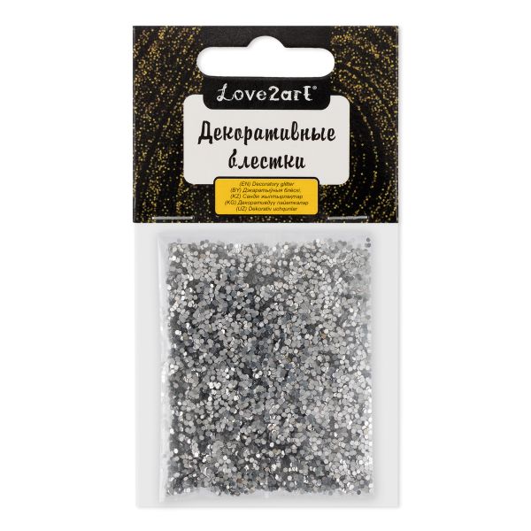 Блестки декоративные 1 мм, 25 г (5х5 г), 4.5 мл, 38 серебро/silver, Love2art GLIS-01