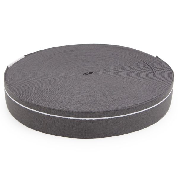 Резинка для мужских трусов и боксеров 35.0 мм / 25 метров, тканая мягкая, 24 г/м, т.серый/белый полоса