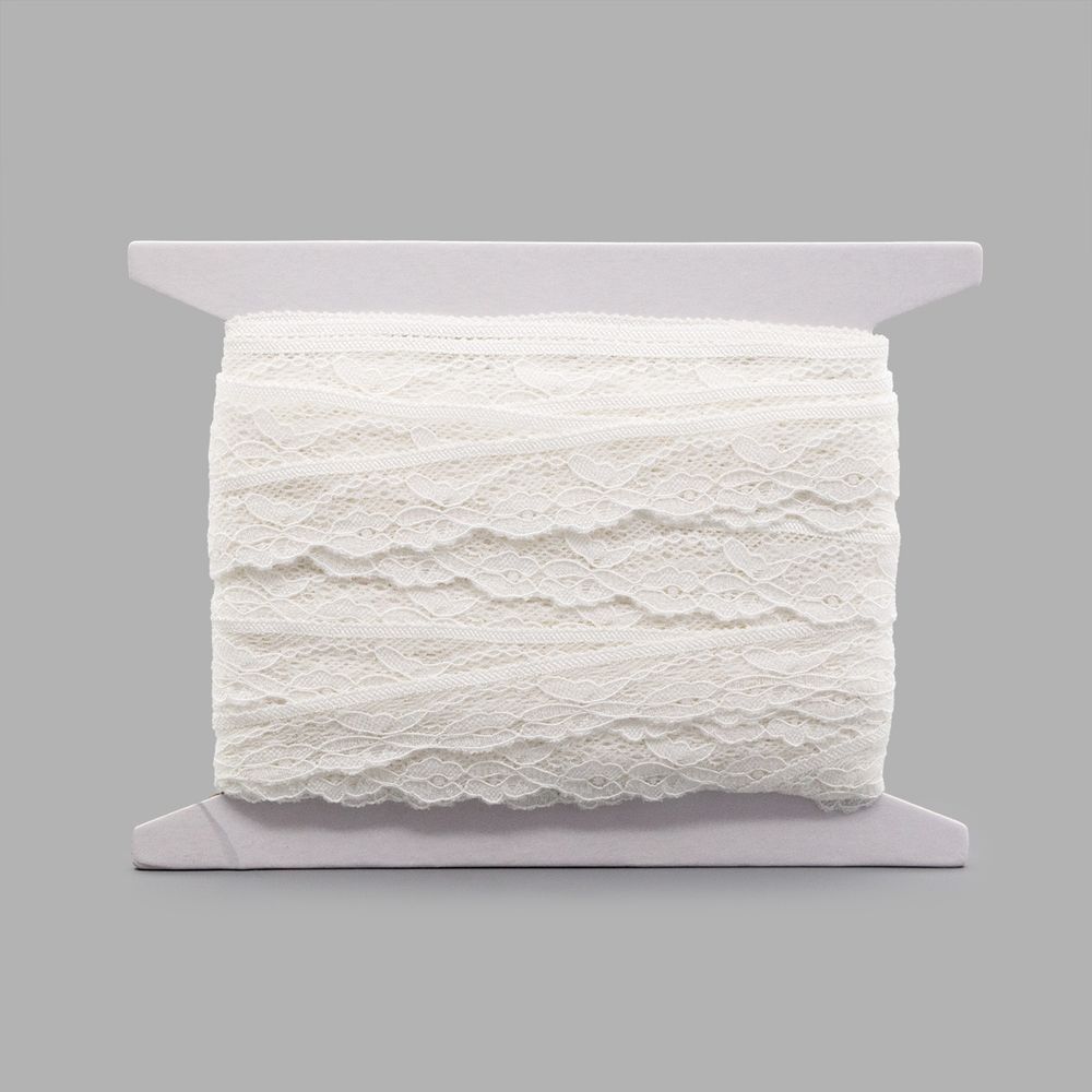 Кружево эластичное (стрейч) 25 мм / 13.71±10% метров, белый, LAEC-19173