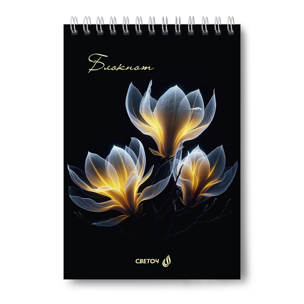 Блокнот на гребне, выборочный лак, A5 80 л., 4 шт, клетка, Чёрный жемчуг 01238, Светоч Б127