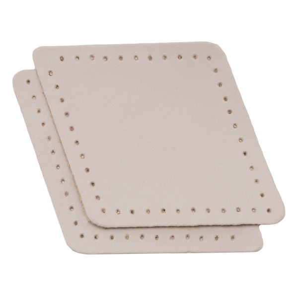 Заплатки пришивные из кожи, ромб 6х8,4см с перфорацией, 2 шт, 100% кожа, 06 бежевый, 9115