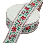 Лента (тесьма) жаккардовая 50.0 мм / 25±1 метров, рис.9600 Розы, (1 белый/красный/зеленый) С3379Г17