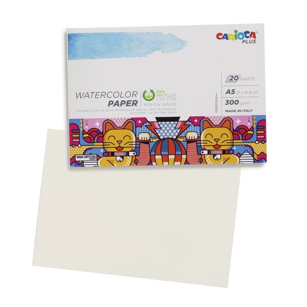 Скетчбук для рисования акварелью A5 300 г/м², 300 г/м², склейка с одной стороны 20 л, 45224, Carioca Plus 45224