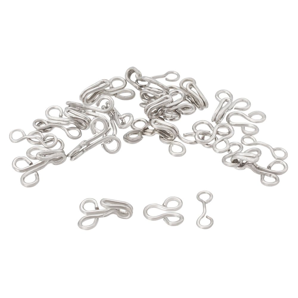 Крючки пришивные 7 мм, 14 шт, с 2 петлями, серебристые, Pony, 79501