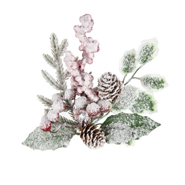 Веточка декоративная хвойная с шишкой и ягодами 23 см, 3 шт, 01, Blumentag