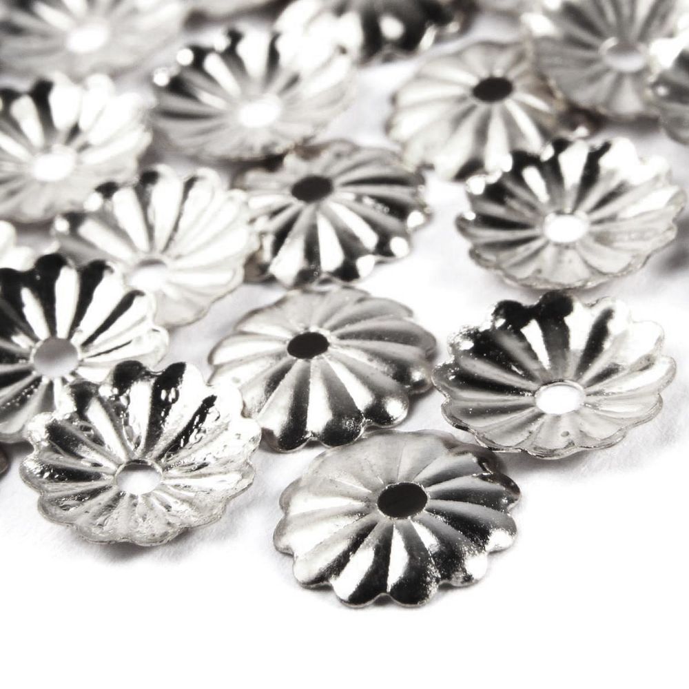 Шапочка для бусин, 5мм 50 шт в упак, Астра, Никель