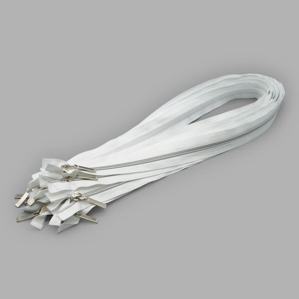 Молния спираль (витая) Т7 (7 мм) 2 зам., разъем., 85 см, никель / белый, 10 шт
