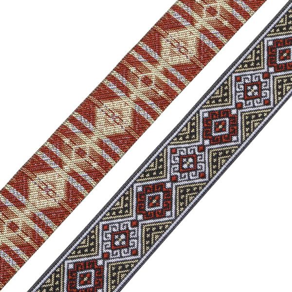Лента (тесьма) жаккардовая 35.0 мм / 7 метров, золото/коричневый, 4101-1
