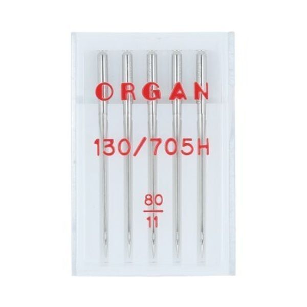 Иглы для швейных машин базовые универсальные 130/705 H, №80, 5 игл, в пенале 5105080 80, ORGAN
