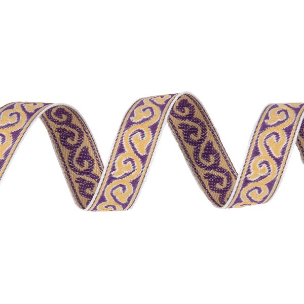Лента (тесьма) жаккардовая 18.0 мм / 25 метров, Орнамент для северных народов, рис 9594 белый/бежевый/фиолетовый, Gamma С3771
