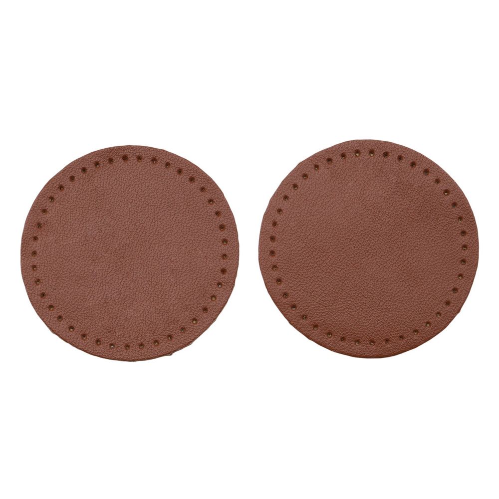 Заплатки пришивные из кожи, круг ⌀6см с перфорацией, 2 шт, 100% кожа, 02 светло-коричневый, 9111