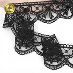 Кружево на сетке матовая нить с бантиками 60 мм, цв.черный, 10 метров, Kruzhevo