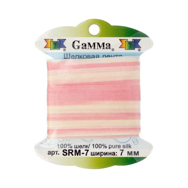 Лента (тесьма) шелковая 7.0 мм / 9.1±0.5 метров, M101 св. розовый/св.желтый, Gamma SRM-7