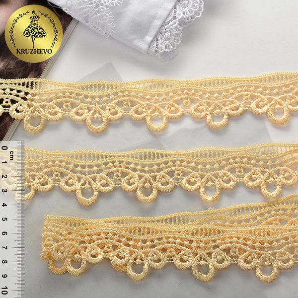 Кружево гипюр (плетёное) 40 мм, диз. 163, цв.4015 абрикосовый, уп. 13.71 м, Kruzhevo