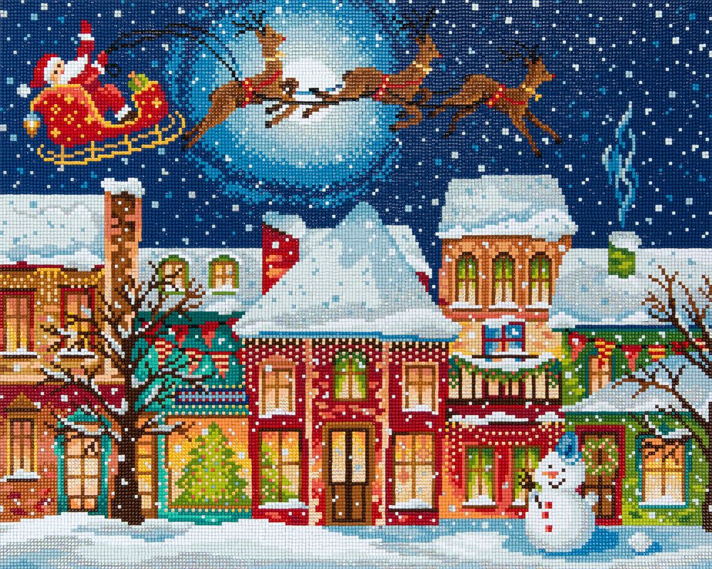 Алмазная (кристальная) мозаика Фрея, на подрамнике Рождество в городе, 50х40 см