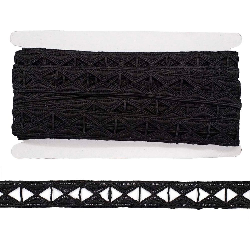 Кружево гипюр (плетёное) 30 мм, матовая нить, черный, 13.72 м, S090697