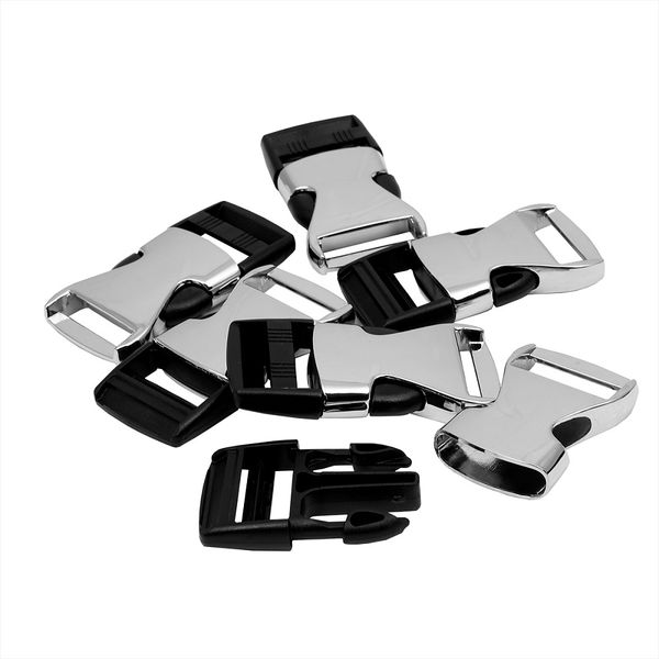 Фастекс (пряжка трезубец) металл/пластик 25 мм, 64x31 мм, никель / черный, 6 шт