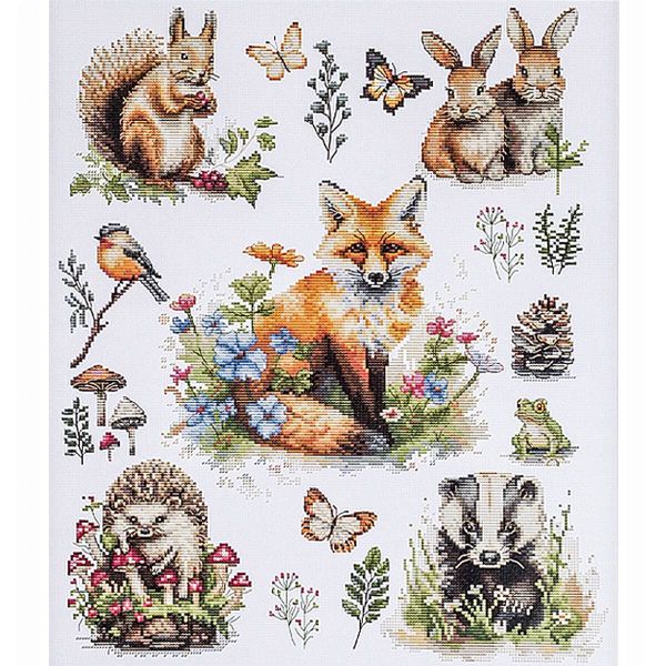 Набор для вышивания нитками, Luca-S, BU5057 Лесные животные 30х36см