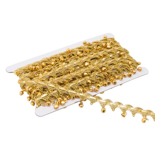 Тесьма металлизированная с бубенчиками 1,5см, 9,14м (золото)