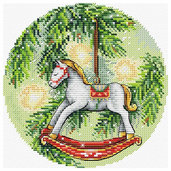 Набор для вышивания нитками МП Студия М-1252, Новогодняя лошадка, 16х16 см