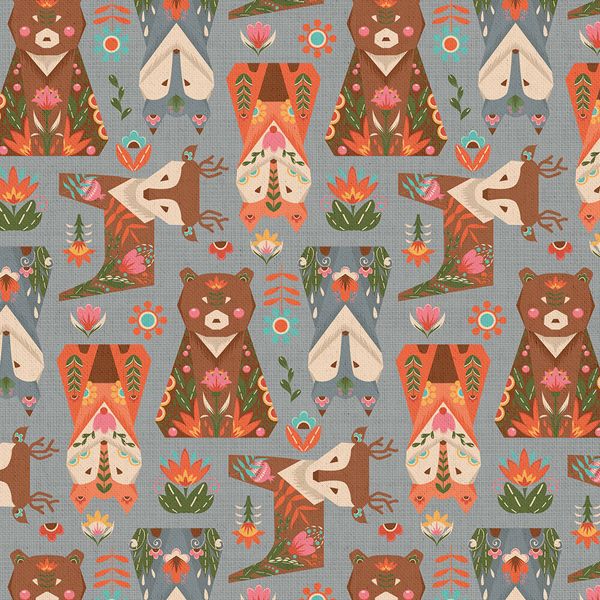 Ткань для пэчворка Peppy Лесные жители, отрез 50х55 см, 146 г/м², ЛЖ-12 серый, Peppy