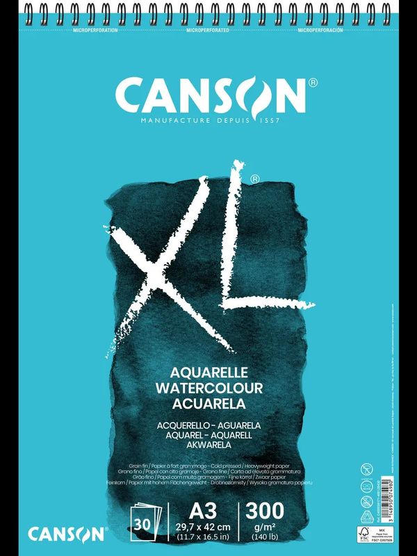 Альбом для акварели XL Aquarelle 300 г/м², A3 29.7х42 см, на спирали 30 л., Canson, C400039171
