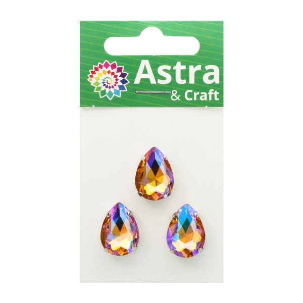 Хрустальные стразы в цапах формы капля, желтый с покрытием AB 13х18 мм, 3 шт., АЦ005НН1318