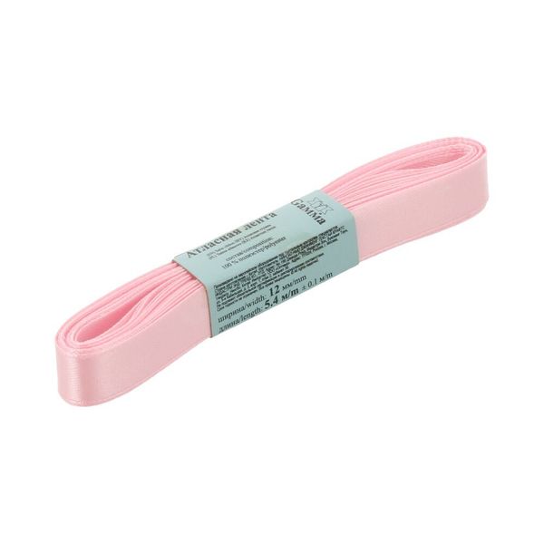 Лента атласная 1-сторонняя 12.0 мм / 10 шт по 5.4 метра, №067 св-розовый, Gamma AL-12P