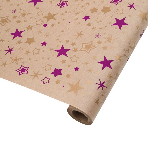 Бумага упаковочная крафт 40 г/м², 70 см / 10 метров, Звезды, сиреневый/золото