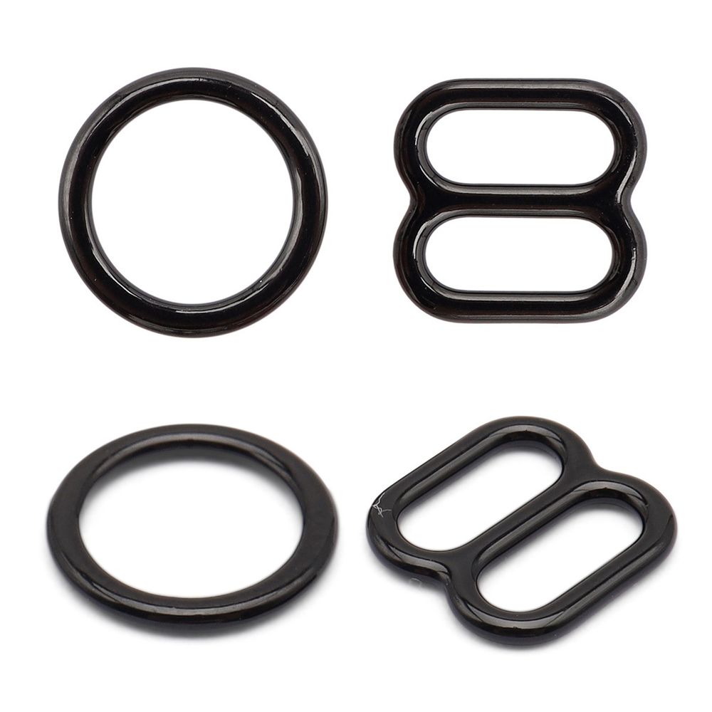 Набор кольца + регуляторы для бюстгальтеров металл 8 мм, (10 колец, 10 регул.), черный