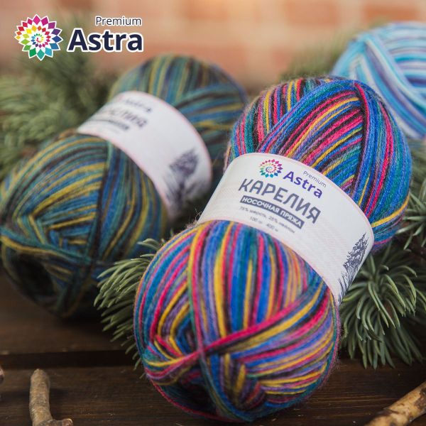 Пряжа Astra Premium (Астра Премиум) Карелия носочная (Karelia sock) / уп.2 мот. по 100 г, 400 м, 1002
