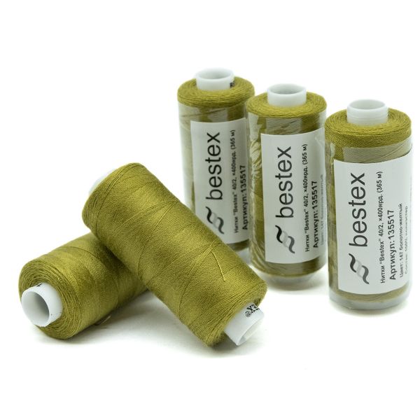 Нитки швейные бытовые Bestex 40/2, 365 м (400 ярд) / 10 кат., 147 болотно-желтый
