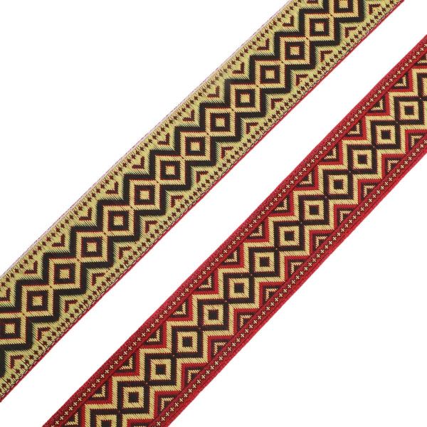 Лента (тесьма) жаккардовая 32.0 мм / 25±1 метров, рис. 9496, (2 красный/черный) С1853Г17