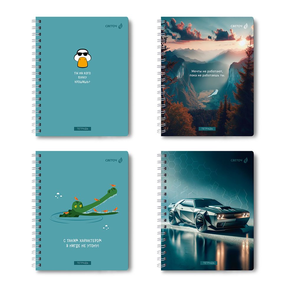 Тетрадь ученическая общая, A5 96 л. на гребне 60 г/м², белизна 90 %, 4 шт, клетка, 01184 МИКС - Тут интересно, Светоч Т111