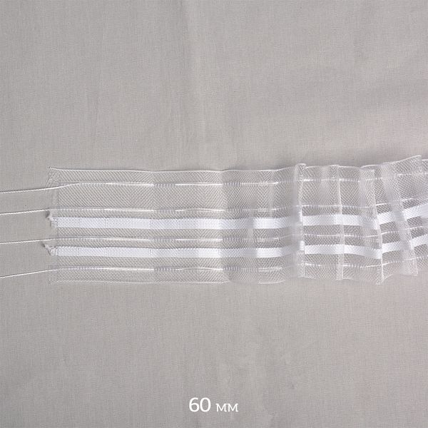 Лента (тесьма) шторная: сборка карандаш (1:2) 60 мм / 10 метров, цв.прозрачный