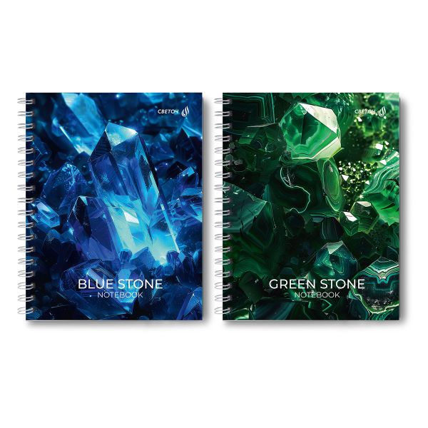 Тетрадь общая с твердой обложкой, глянцевая ламинация A5 120 л. на гребне 65 г/м², белизна 100% 4 шт клетка, 01549 Драгоценный камень, Светоч Т206