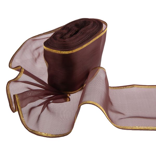 Лента капроновая для бантов 75 мм, / 25 метров, с метал. кромкой, коричневый/ под золото, Gamma С 3502 с метал. кромкой