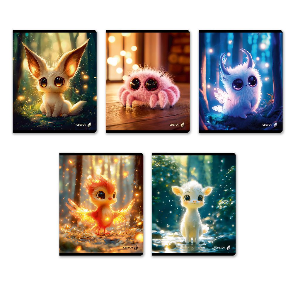 Тетрадь ученическая общая, выборочный лак, A5 48 л. на скобе 65 г/м², белизна 100% 10 шт клетка, 01493 Монстрики, Светоч Т195