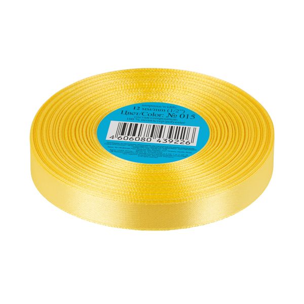 Лента атласная 1-сторонняя 12.0 мм / 33±2 метра, 015 желтый, Gamma