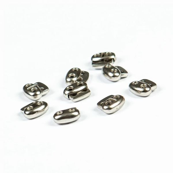 Фиксатор (зажим) для шнура металл плоский, 2 отв., 12х13.5 мм, (in ⌀3 мм), мет. цв.серебро, 20 шт