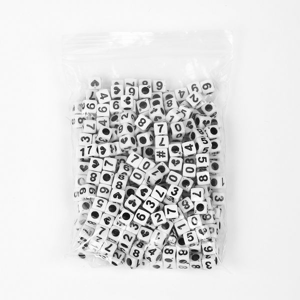 Бусины пластик набор цифры черно-белые, M4H-B012, 500г