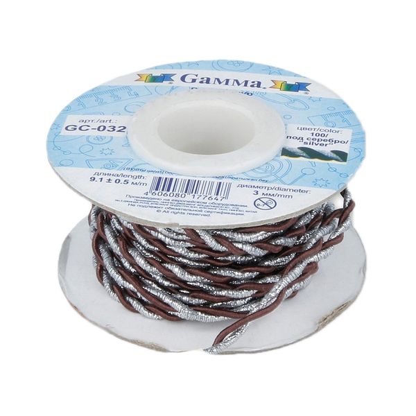 Шнур витой ⌀3.0 мм, 9.1 м, 100/серебро коричневый, Gamma GC-032