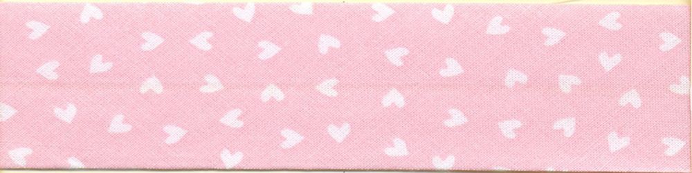 Бейка косая хлопковая Сердечки 30 мм, розовый, 25 метров, Matsa