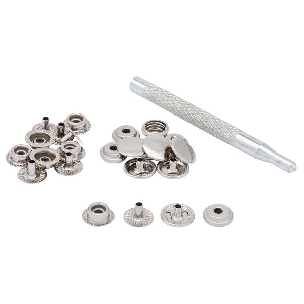 Кнопка Дельта (O-образная) ⌀13 мм, 6 шт, с ручным установщиком, серебряный