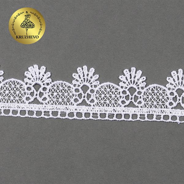 Кружево гипюр (плетёное) 25 мм, диз. 122, цв.1 белый, уп. 9 м, Kruzhevo