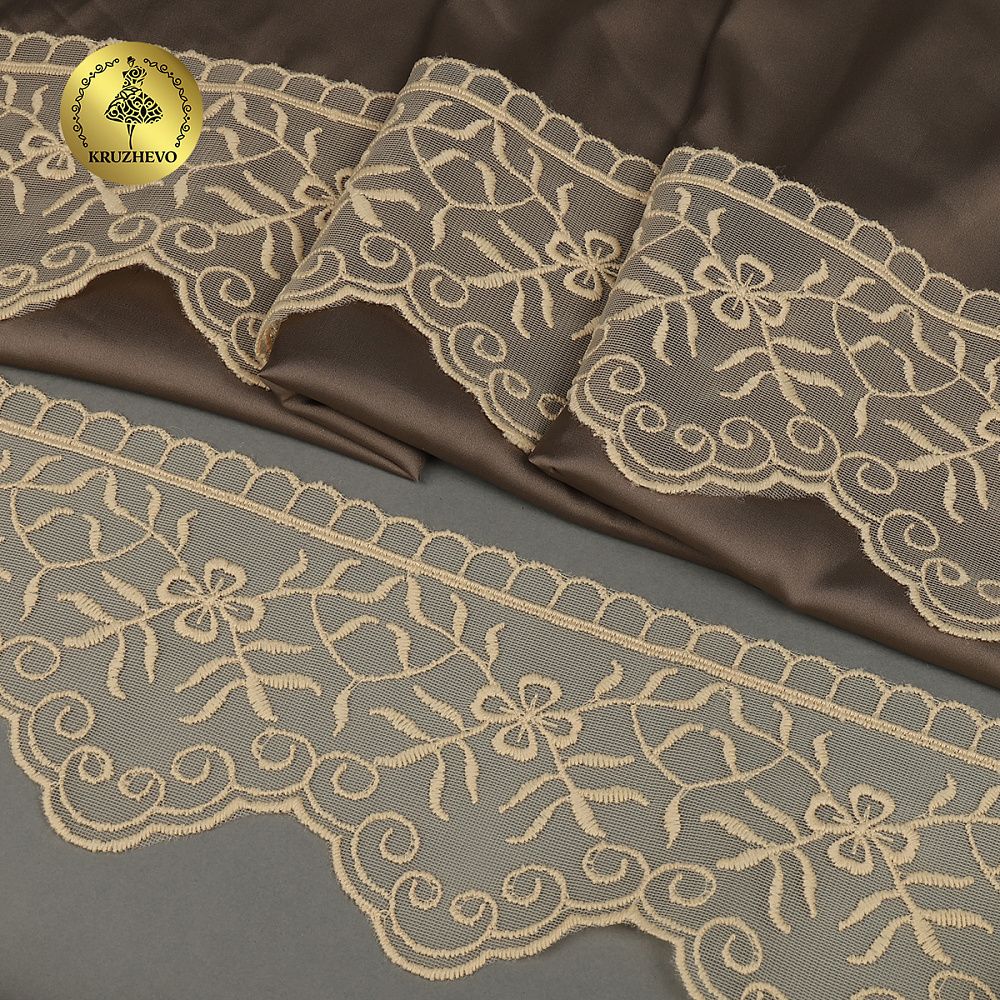 Кружево на сетке широкое 110 мм, 40485, цв.N6115 бежевый уп.13.7м, Kruzhevo