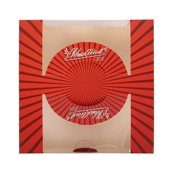 Коробка для мини-торта 14х14х8 см, №2 Красные полоски, S-Chief CBC-007