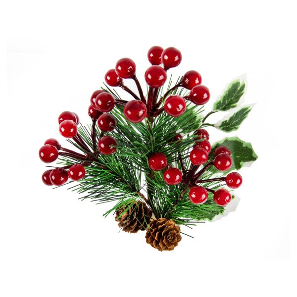 Веточка декоративная хвойная с шишками и ягодами 27 см, 3 шт, 01, Blumentag