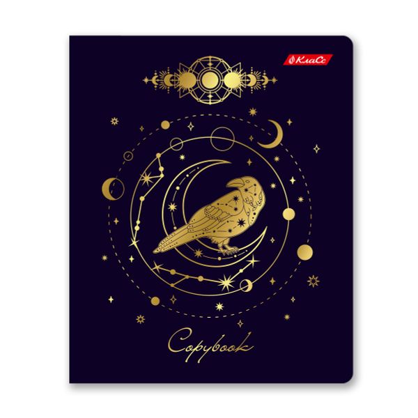 Тетрадь ученическая общая, матовая ламинация + тиснение золотой фольгой, A5+ 96 л. на скобе 60 г/м², белизна 100%, 5 шт, клетка в термоусадочной пленке, 000772 Магическая луна, Светоч 96ТЕТк-008