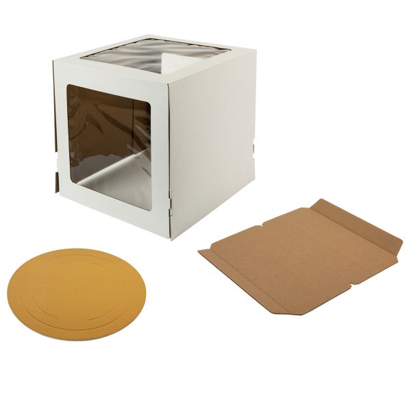 Коробка кондитерская для торта с 3 окнами+ подложка 26.5х26.5х29 см, S-Chief BFC-033